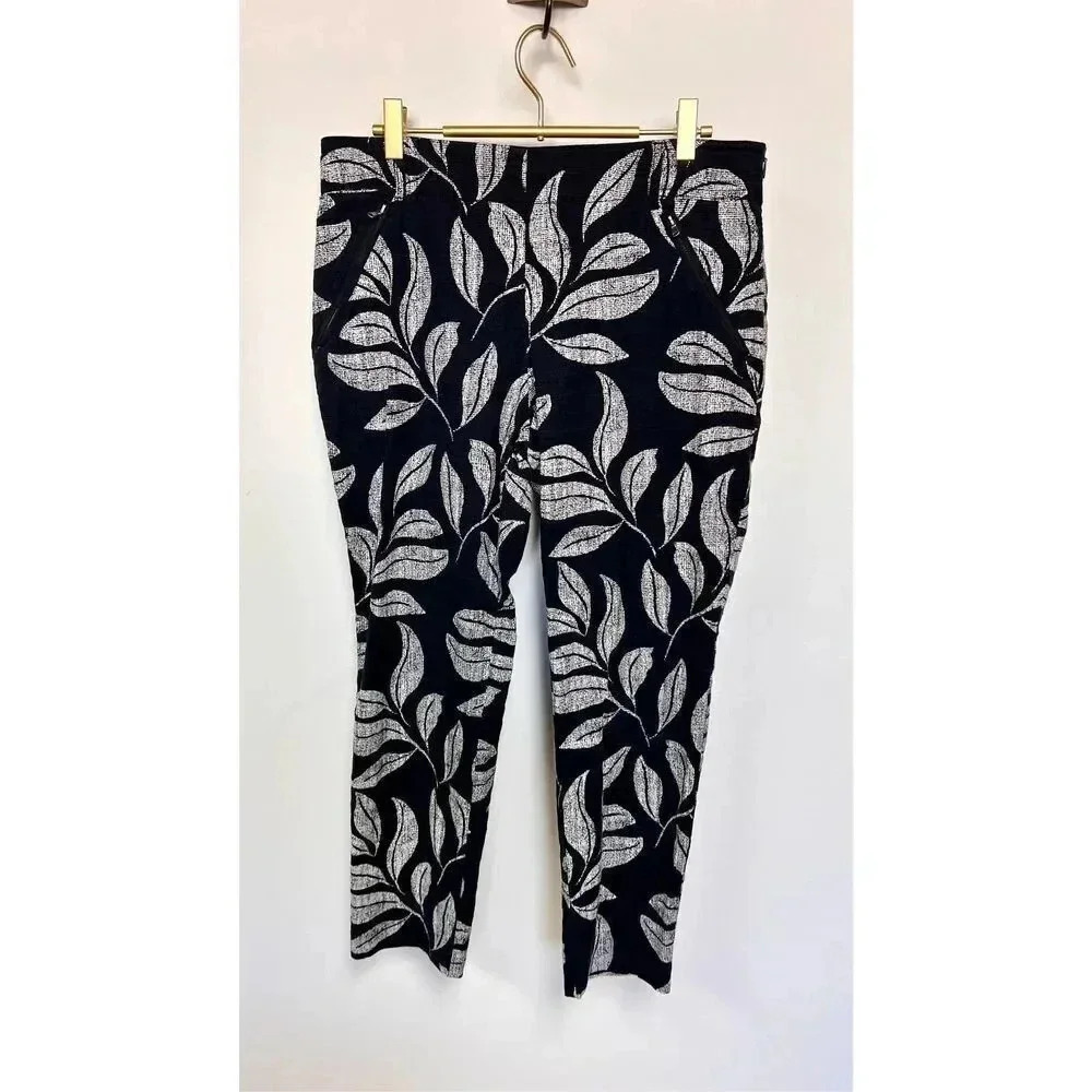 Cartonnier Womens Black White Leaf Pattern Charlie Trouser Ankle Pants Size 8